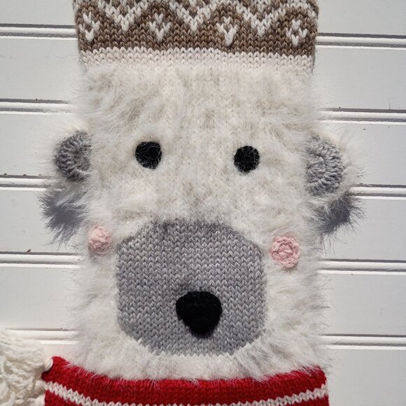 POTTERY BARN Christmas Stocking Classic Fair Isle Knitted Polar Bear Monogram - Picture 3 of 14